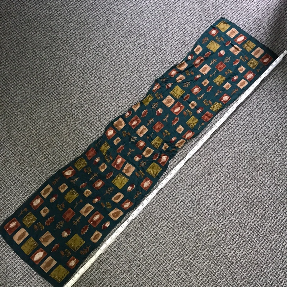 Silk Scarf‎ with Teal, Rust and Mustard Geometric Print